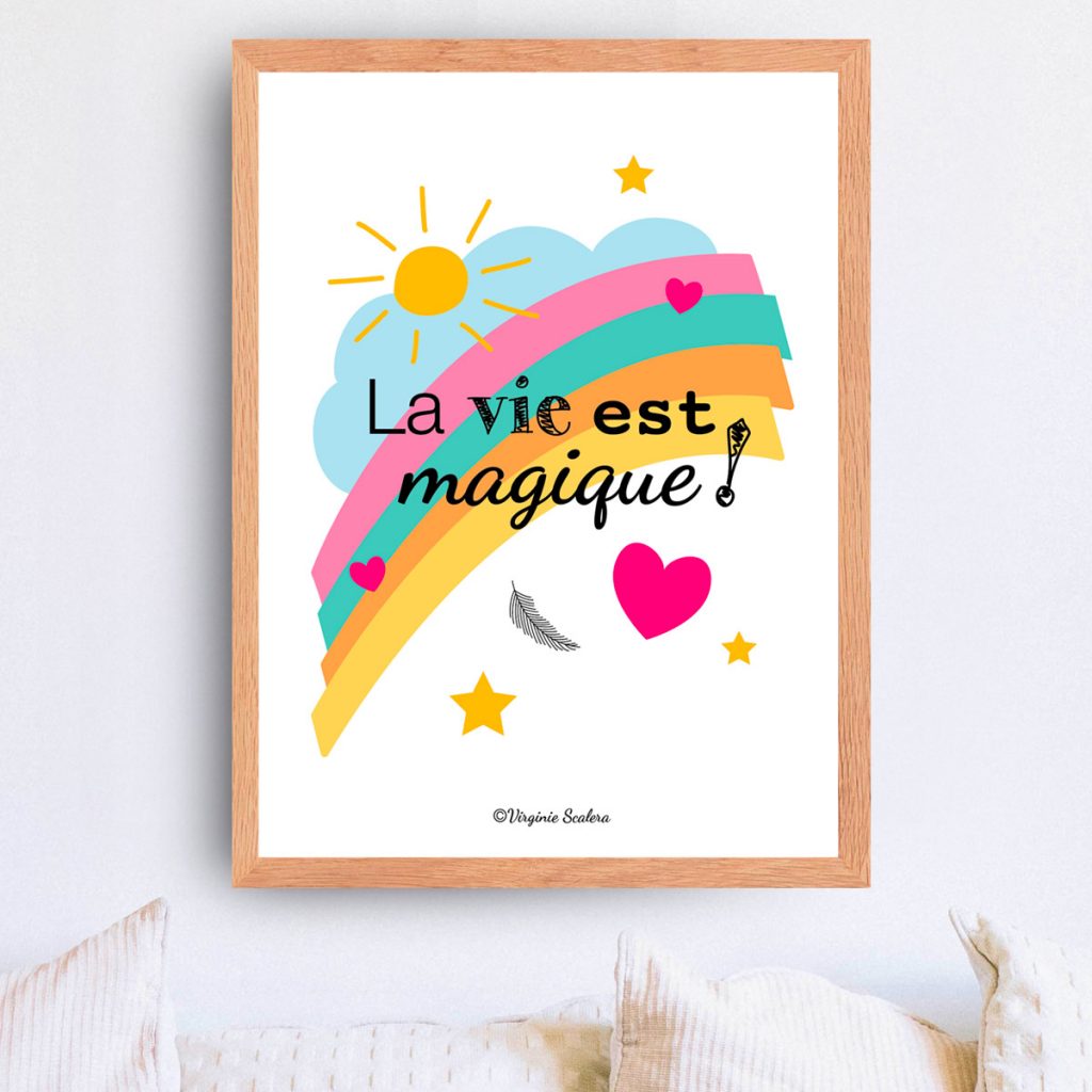 poster-citation-inspirante-la-vie-est-magique-cadre